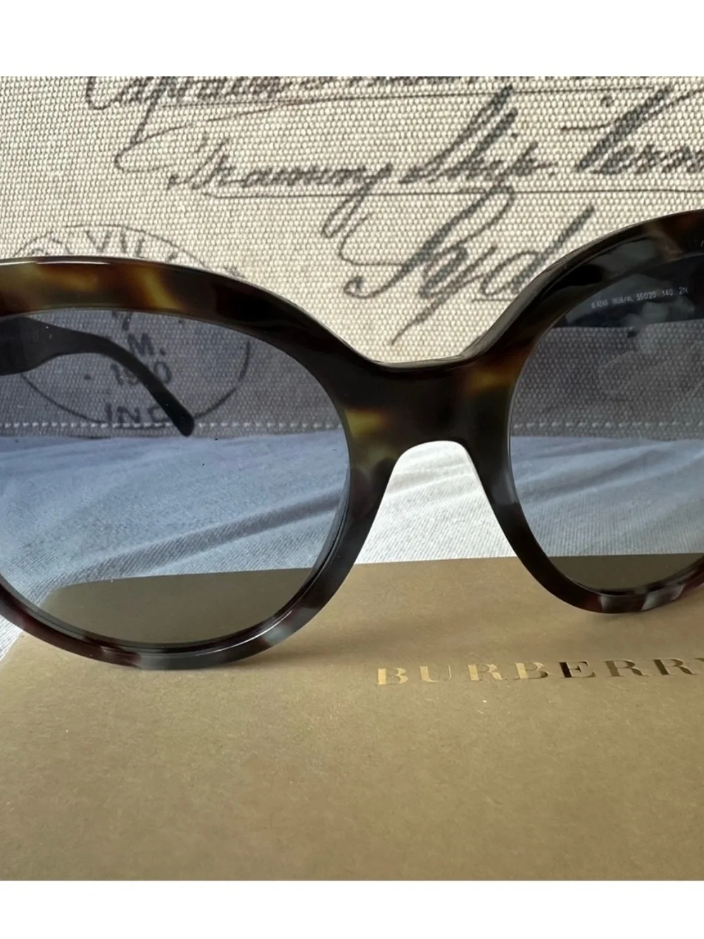 Burberry Cat Eye Sunglasses | Made in Italy | Black Tortoiseshell Blue Grad